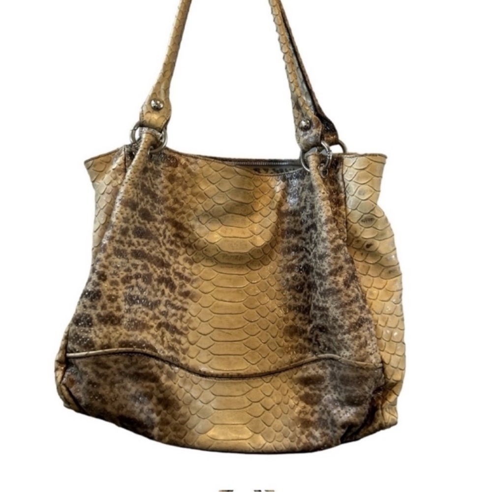 Cavalcanti Women's Brown Leather Tote Bag Reptile Embossing‎ Casual